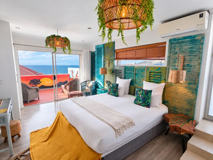 Bedroom with turquoise accents